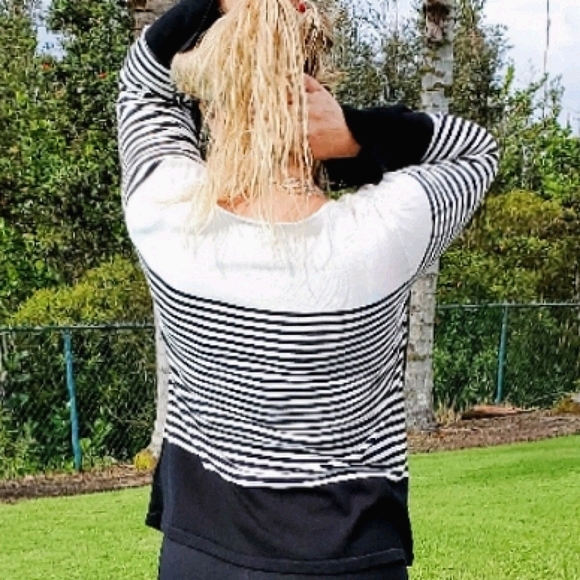 Chaps Colorblock Stripe Sweater black & white, XXL - Picture 2 of 16